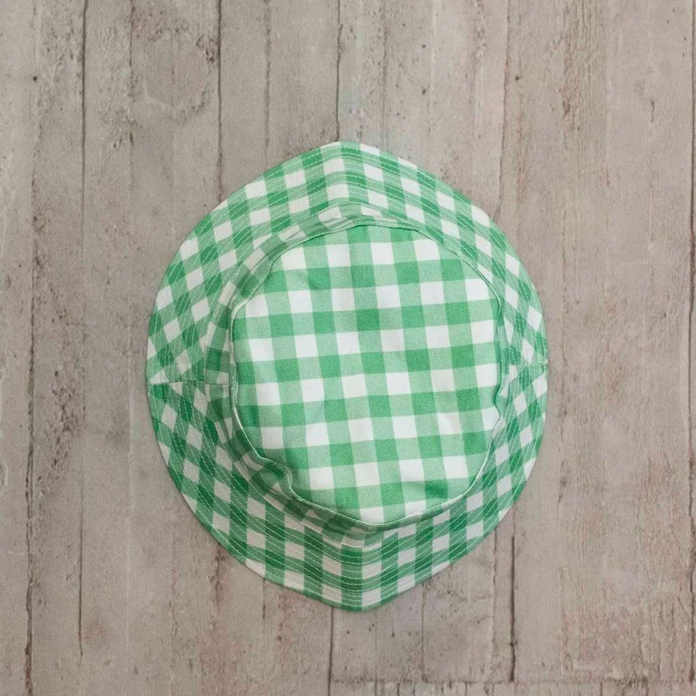 NWT Loft Gingham Bucket Hat in Cove Green